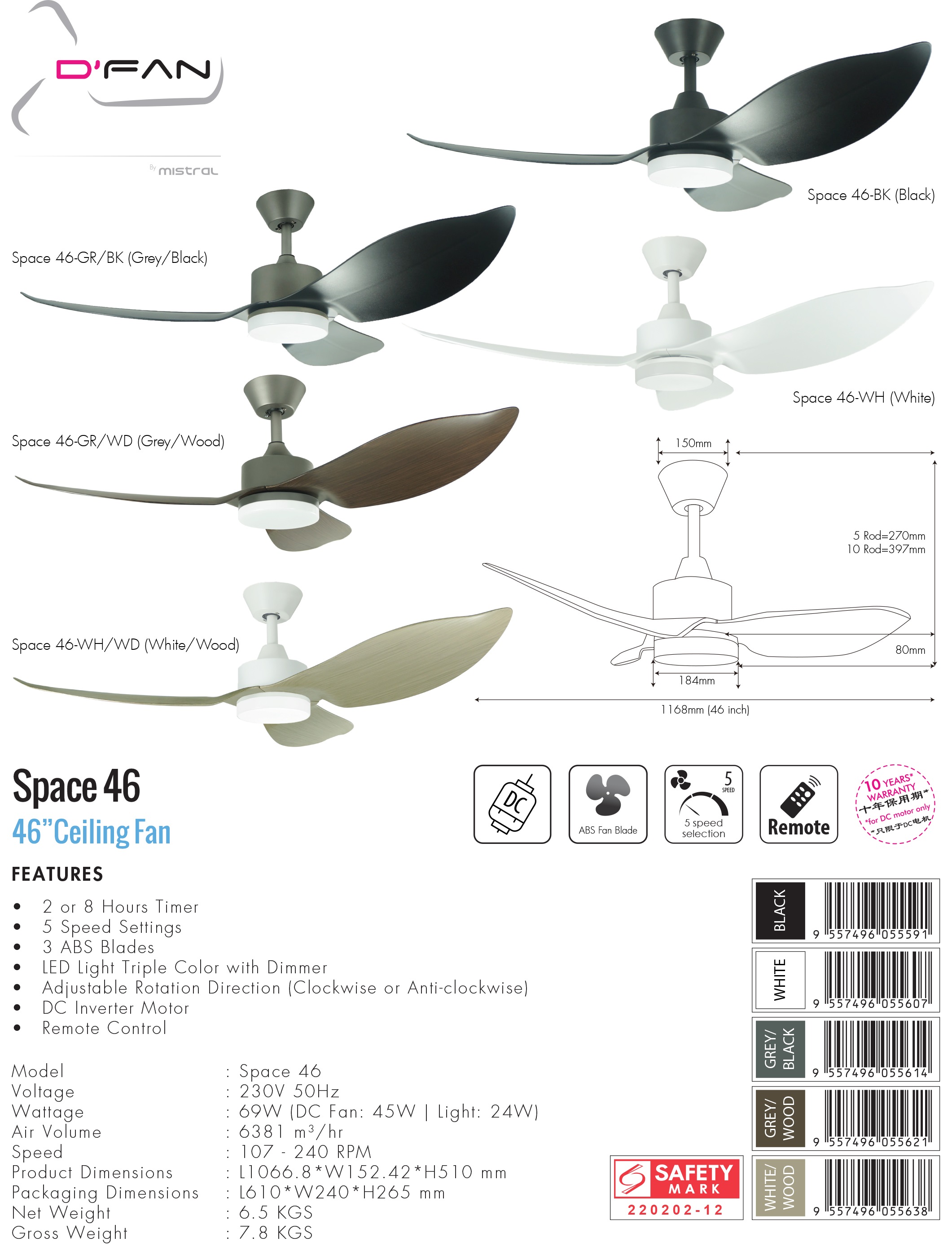 Space 46 DFan 46in Ceiling Fan CATALOG